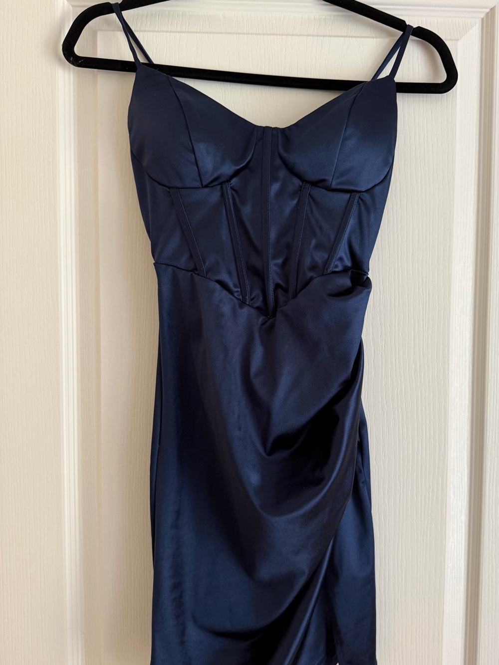 Windsor Navy Satin Cowl Bust Midi Dress